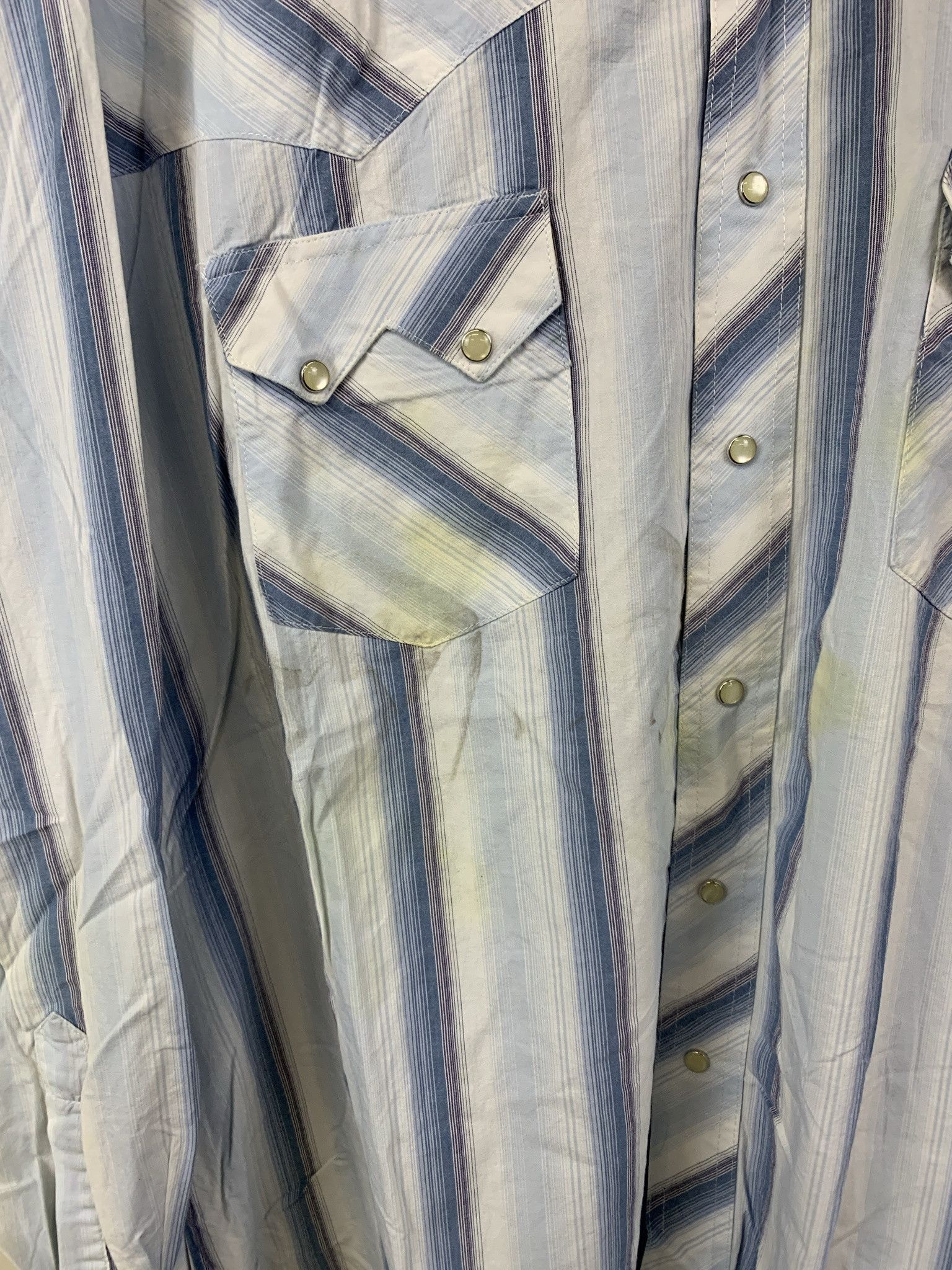 Flannel × Vintage Vitnage 1980s Wrangler Blue Stripe W pocket Western Pearl Snap Shirt Size XL Size US XL / EU 56 / 4 - 2 Thumbnail