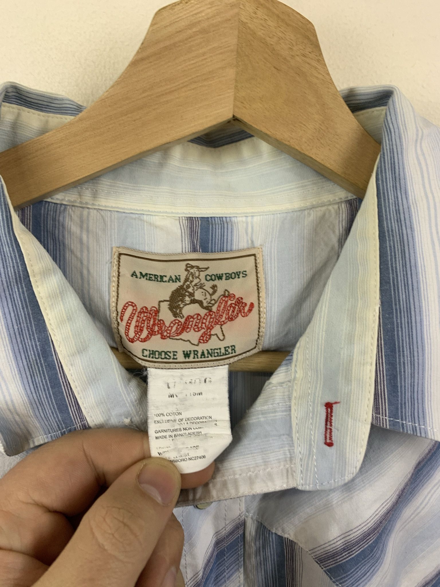 Flannel × Vintage Vitnage 1980s Wrangler Blue Stripe W pocket Western Pearl Snap Shirt Size XL Size US XL / EU 56 / 4 - 3 Thumbnail