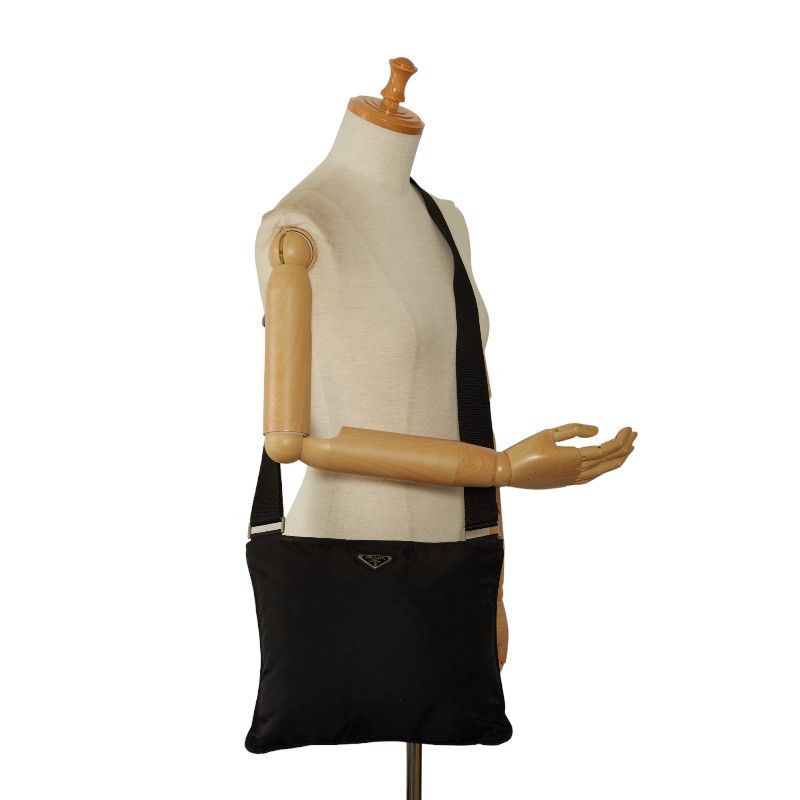 Prada Prada Prada Nylon Triangle Logo Plate Shoulder Bag Black Canvas Crossbody Bag in Very Good Condition Size ONE SIZE - 12 Thumbnail