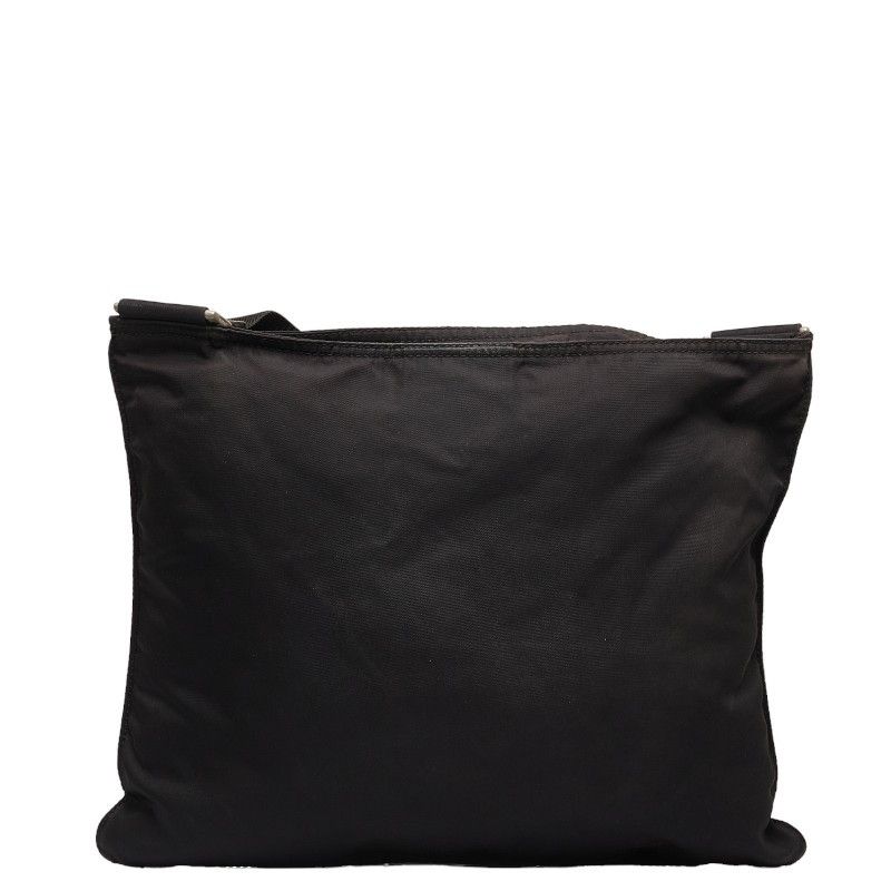 Prada Prada Nylon Triangle Logo Plate Shoulder Bag Black Canvas