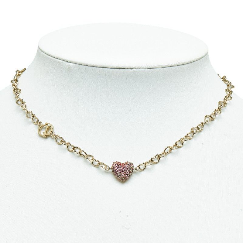Dior Dior Dior Heart Rhinestone Necklace Silver Pink Metal Metal Necklace in Great Condition Size ONE SIZE - 7 Thumbnail