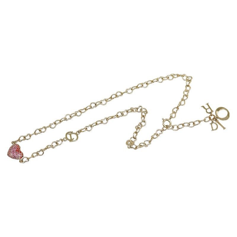 Dior Dior Dior Heart Rhinestone Necklace Silver Pink Metal Metal Necklace in Great Condition Size ONE SIZE - 4 Thumbnail
