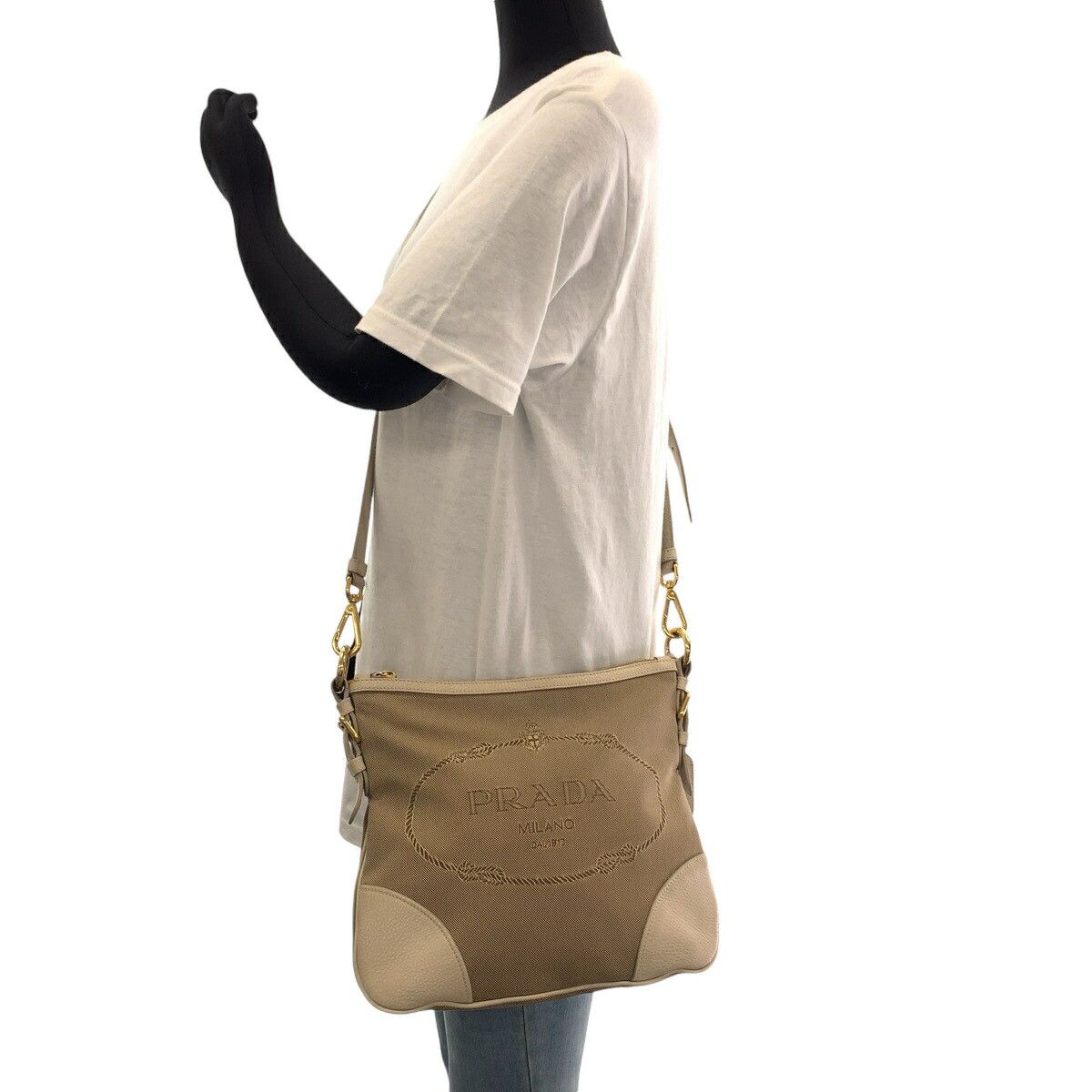 Prada Prada Prada Canvas Logo Jacquard Shoulder Bag Canvas Crossbody Bag Size ONE SIZE - 7 Thumbnail