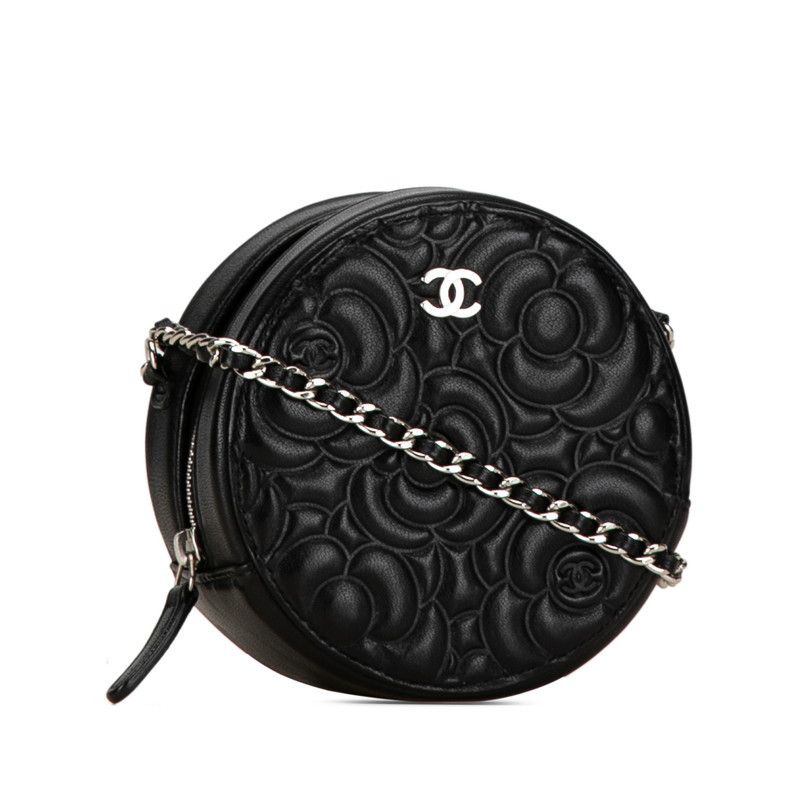 Chanel Chanel Camellia Round Mini Chain Shoulder Bag Leather