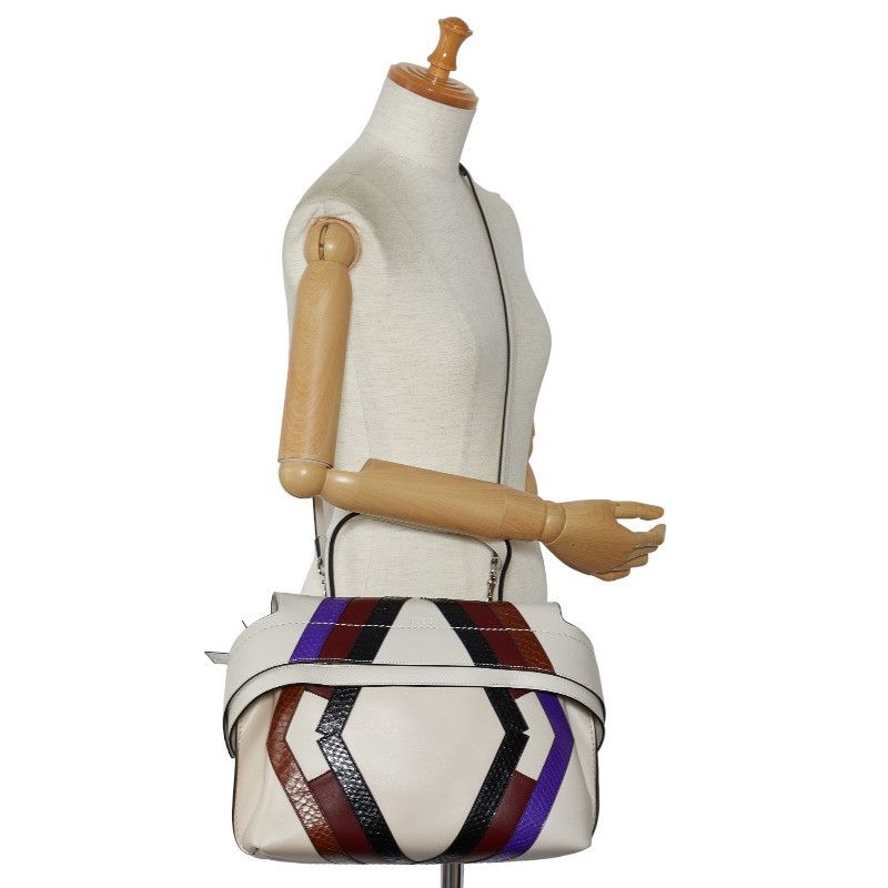 Tod's Tod's Leather Python 2WAY Handbag White Multicolor Leather Handbag in Good Condition