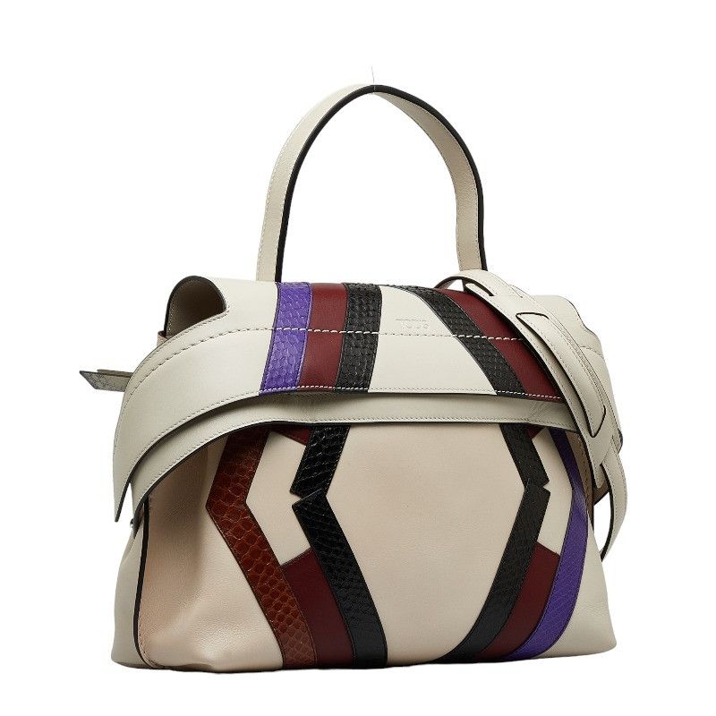 Tod's Tod's Leather Python 2WAY Handbag White Multicolor Leather Handbag in Good Condition
