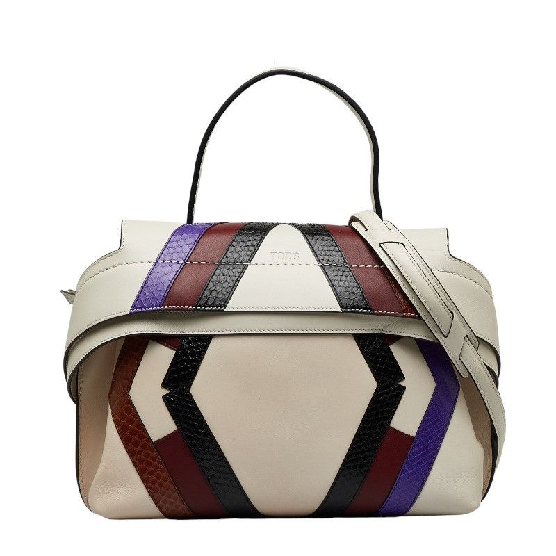 Tod's Tod's Leather Python 2WAY Handbag White Multicolor Leather Handbag in Good Condition