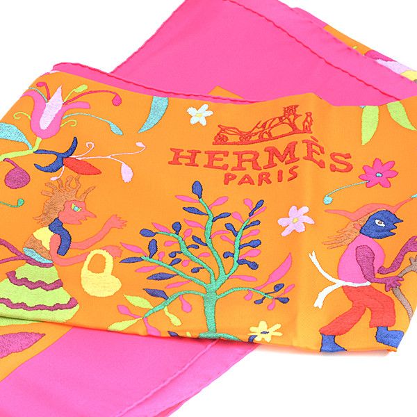 Hermes Hermes Hermes Silk Scarf Carre 90 Orange Canvas Scarf 75111 in Great Condition Size ONE SIZE - 8 Thumbnail
