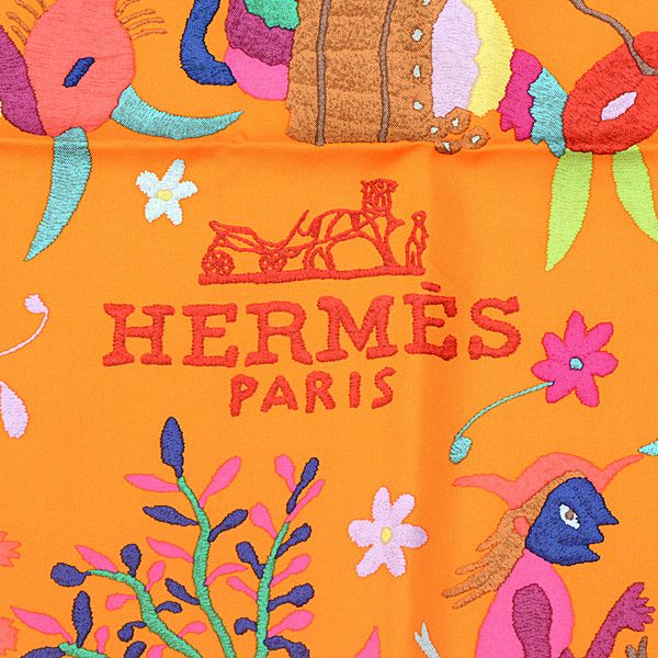 Hermes Hermes Hermes Silk Scarf Carre 90 Orange Canvas Scarf 75111 in Great Condition Size ONE SIZE - 2 Thumbnail