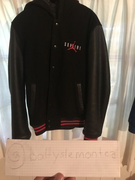 Supreme Supreme Jordan Hooded Varsity Jacket Black | Grailed