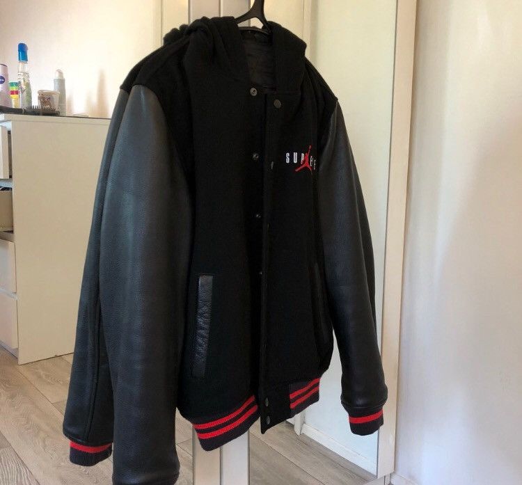 Supreme Supreme Jordan Hooded Varsity Jacket Black | Grailed