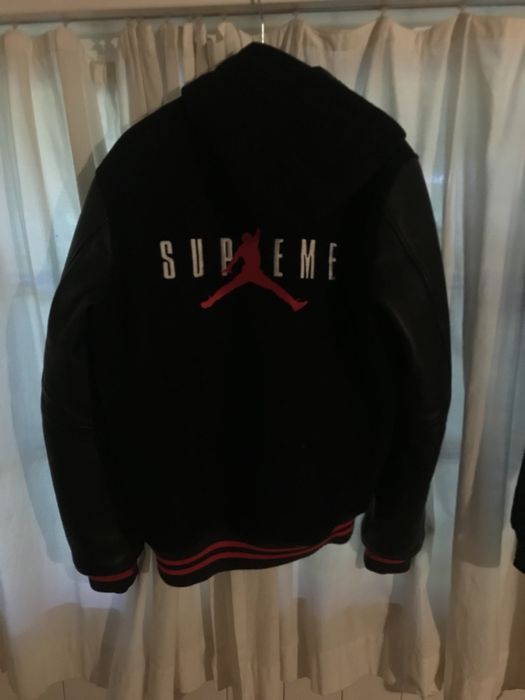 Supreme Supreme Jordan Hooded Varsity Jacket Black | Grailed