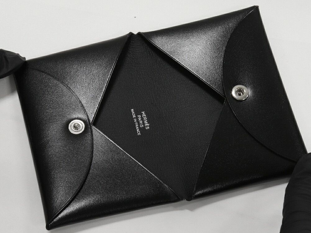 Hermes Hermes Hermes Calvi Card Case Black Leather Business card case 2402807 in Pristine Condition Size ONE SIZE - 3 Thumbnail