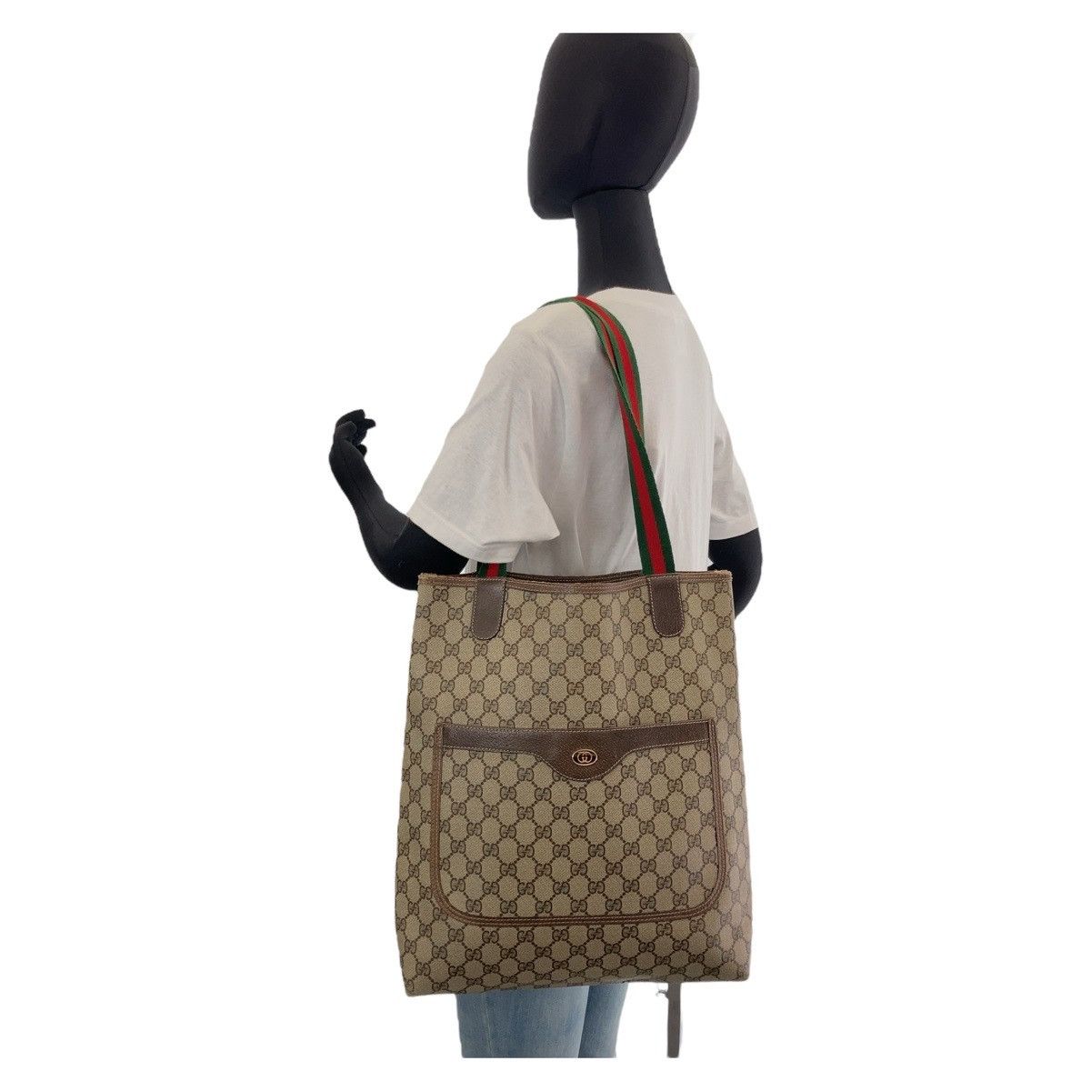 Gucci Gucci Gucci GG Supreme Canvas Leather Tote Shoulder Bag Canvas Tote Bag 39 02 003 in Very Good Condition Size ONE SIZE - 8 Thumbnail
