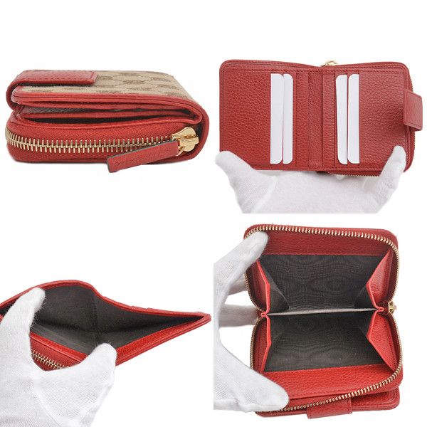 Gucci Gucci Gucci Compact Wallet GG Canvas Brown Red Canvas Short Wallet 346056 in Great Condition Size ONE SIZE - 3 Thumbnail