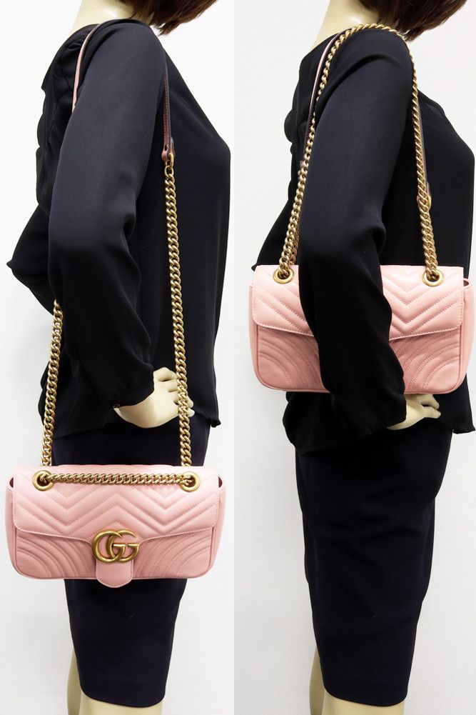 Gucci Gucci Gucci GG Marmont Quilted Shoulder Bag Pink Leather Shoulder Bag 443497 in Pristine Condition Size ONE SIZE - 2 Thumbnail