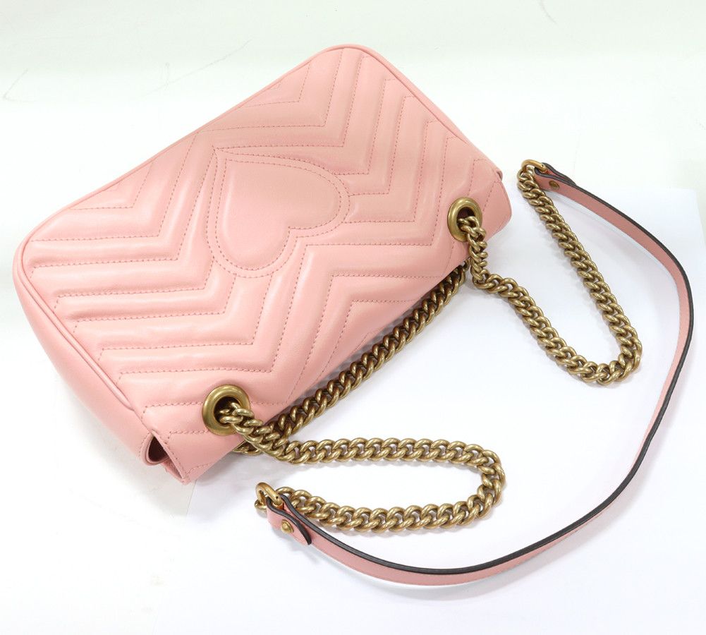Gucci Gucci Gucci GG Marmont Quilted Shoulder Bag Pink Leather Shoulder Bag 443497 in Pristine Condition Size ONE SIZE - 3 Thumbnail