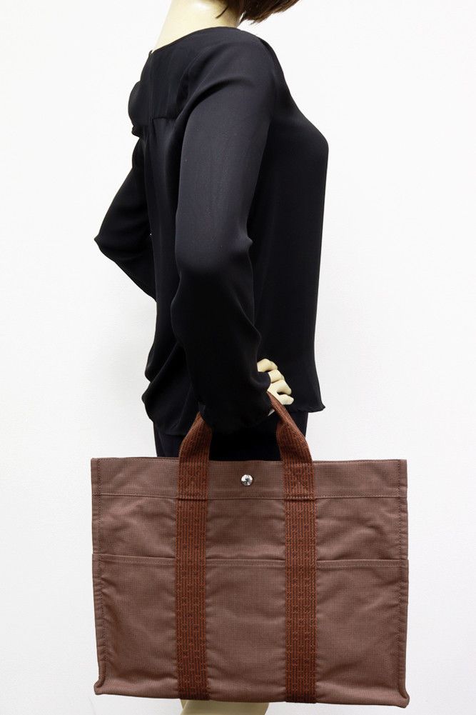 Hermes Hermes Hermes Canvas Tote Bag MM Brown Canvas Tote Bag 2403182 in Great Condition Size ONE SIZE - 2 Thumbnail