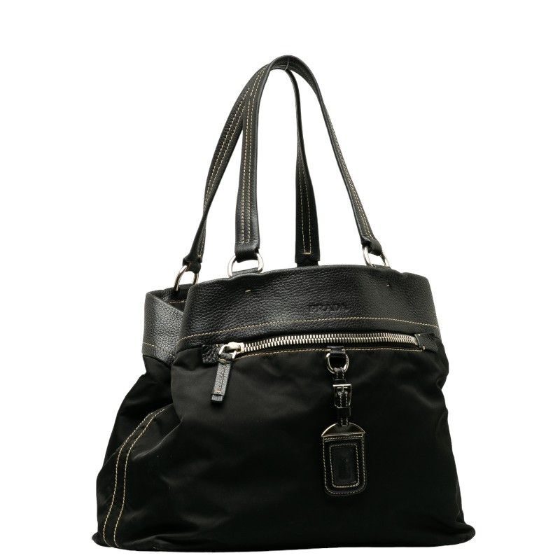 Prada Prada Prada Nylon Leather Handbag Black Canvas Handbag in Good Condition Size ONE SIZE - 2 Thumbnail