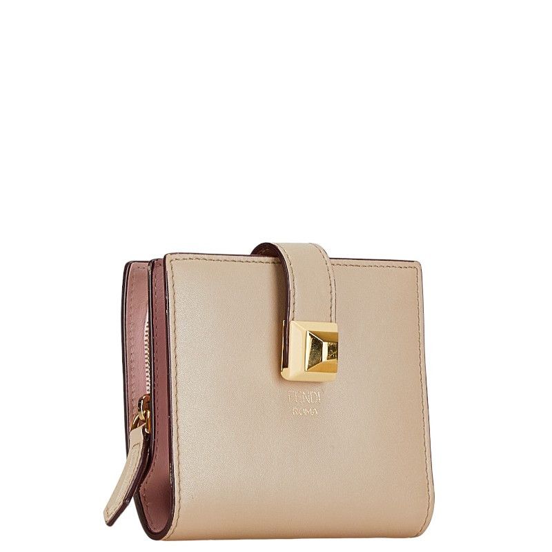 Fendi Fendi Fendi Leather Studded Bifold Wallet Beige Pink Leather Short Wallet in Very Good Condition Size ONE SIZE - 2 Thumbnail
