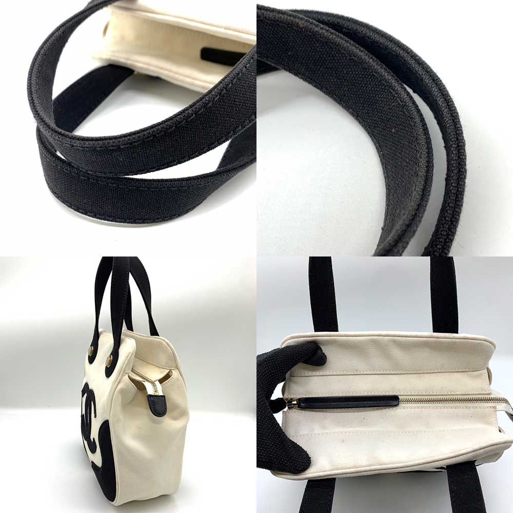Chanel Chanel Chanel Canvas Marshmallow Handbag Ivory Black Canvas Handbag 8番台 in Very Good Condition Size ONE SIZE - 6 Thumbnail