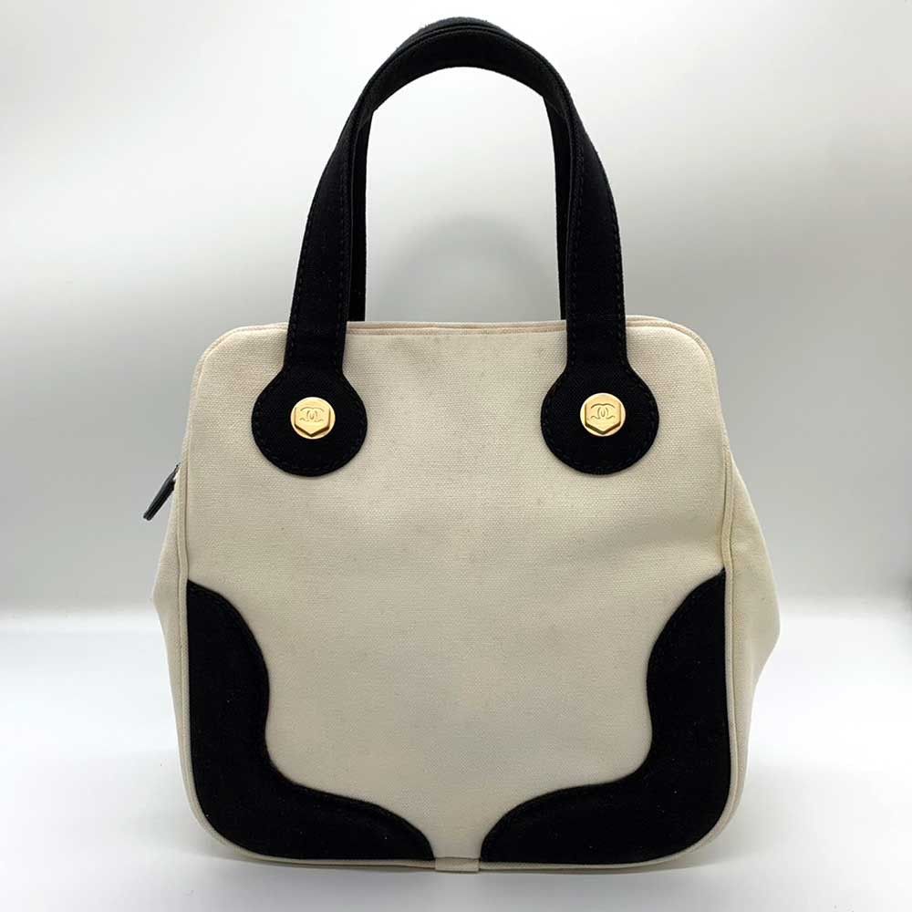 Chanel Chanel Chanel Canvas Marshmallow Handbag Ivory Black Canvas Handbag 8番台 in Very Good Condition Size ONE SIZE - 2 Thumbnail