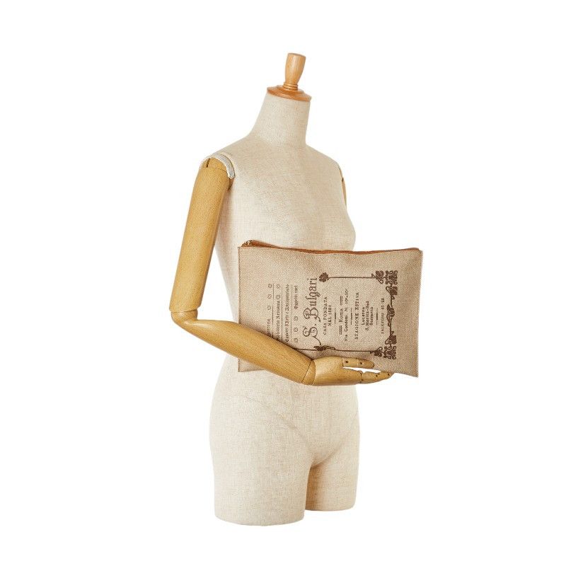 Bvlgari Bvlgari Bvlgari Beige PVC Leather Clutch Bag Canvas Clutch Bag 222-69461 in Great Condition Size ONE SIZE - 9 Thumbnail