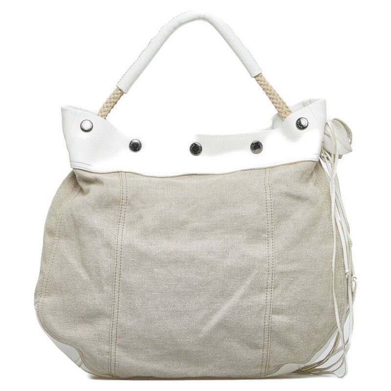 Prada Prada Prada Canvas Leather Handbag Beige White Canvas Handbag in Very Good Condition Size ONE SIZE - 3 Thumbnail