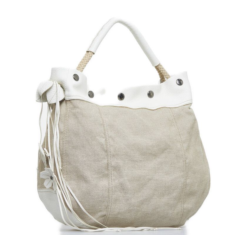 Prada Prada Prada Canvas Leather Handbag Beige White Canvas Handbag in Very Good Condition Size ONE SIZE - 2 Thumbnail