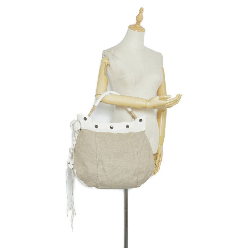 Prada Prada Prada Canvas Leather Handbag Beige White Canvas Handbag in Very Good Condition Size ONE SIZE - 11 Thumbnail