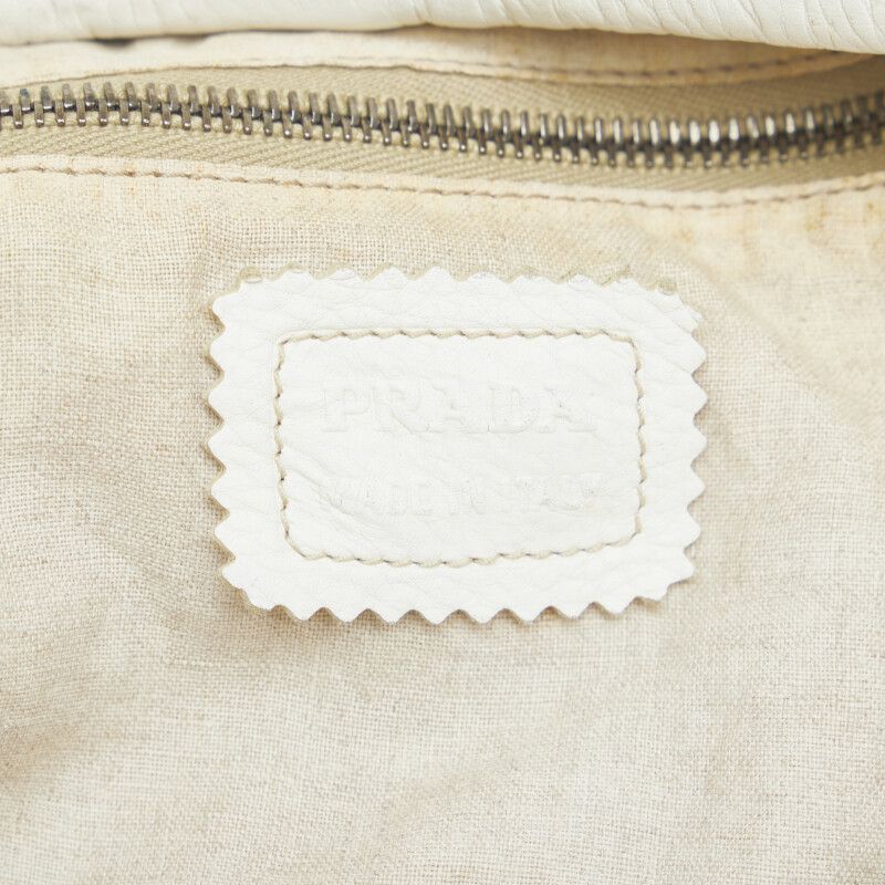 Prada Prada Prada Canvas Leather Handbag Beige White Canvas Handbag in Very Good Condition Size ONE SIZE - 8 Thumbnail