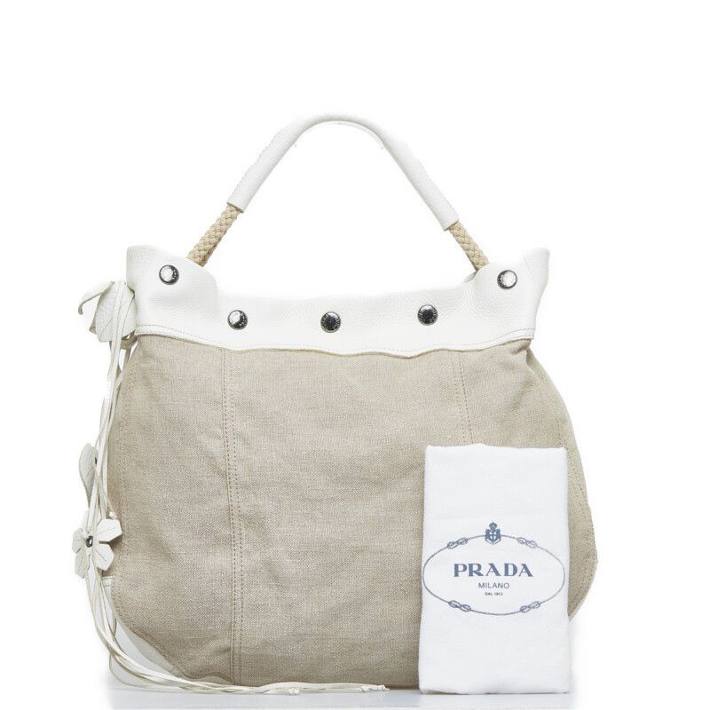 Prada Prada Prada Canvas Leather Handbag Beige White Canvas Handbag in Very Good Condition Size ONE SIZE - 10 Thumbnail