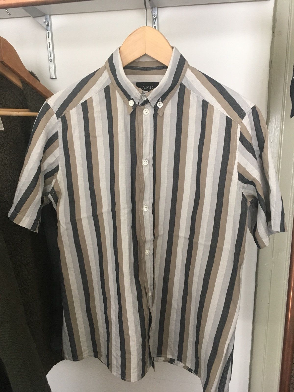 A.P.C. Striped Button-Up Short Sleeve Shirt Size US S / EU 44-46 / 1 - 1 Thumbnail