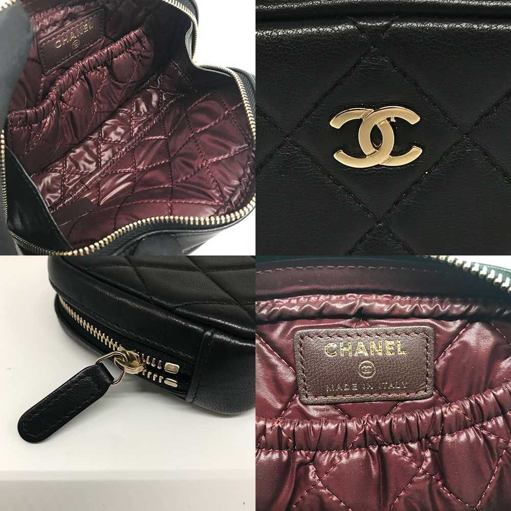 Chanel Chanel Chanel Matelasse Lambskin Pouch Black Leather Vanity Bag in Great Condition Size ONE SIZE - 4 Thumbnail