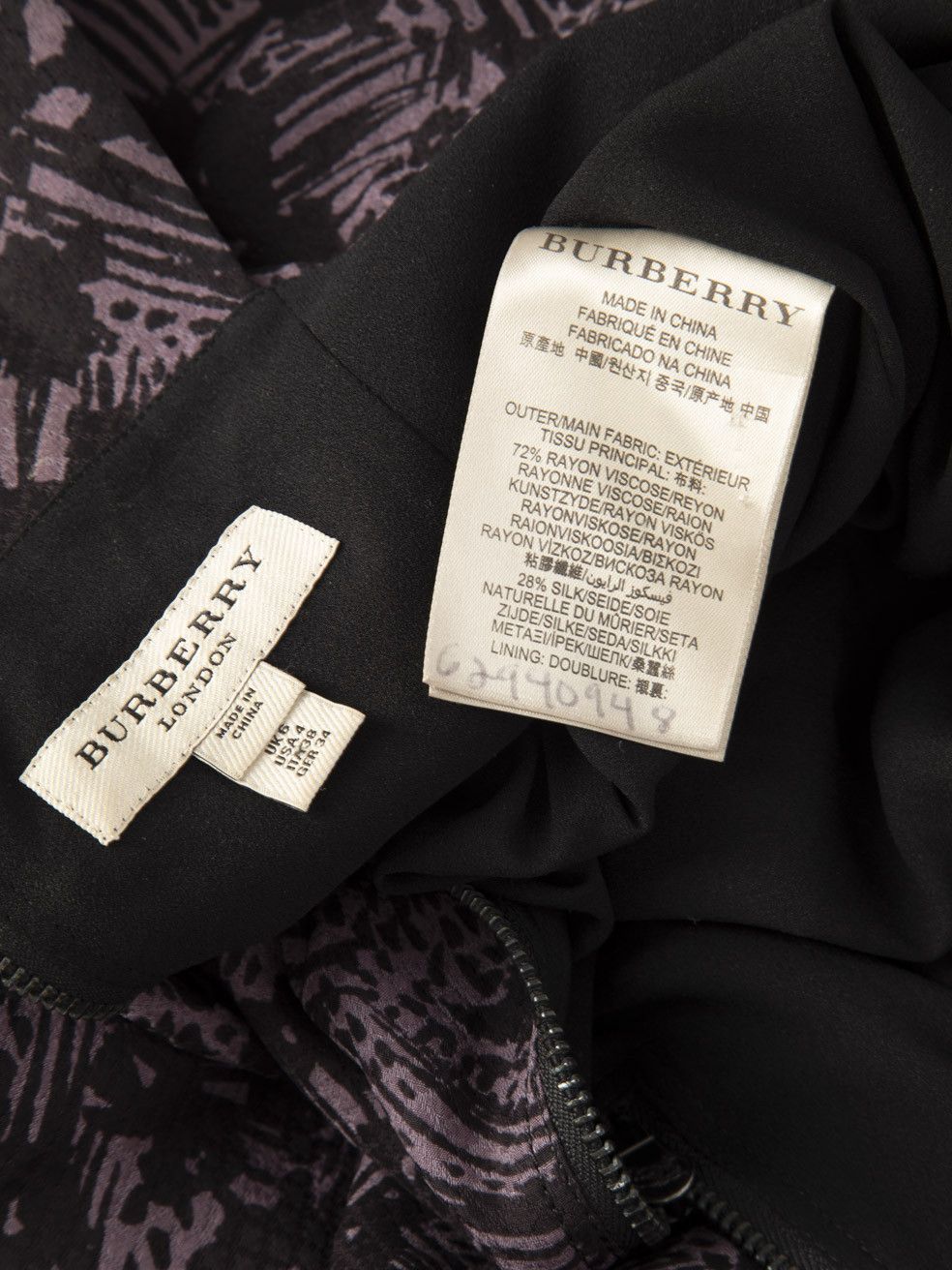 Burberry Purple V Neck Midi Dress Size XS / US 0-2 / IT 36-38 - 7 Thumbnail