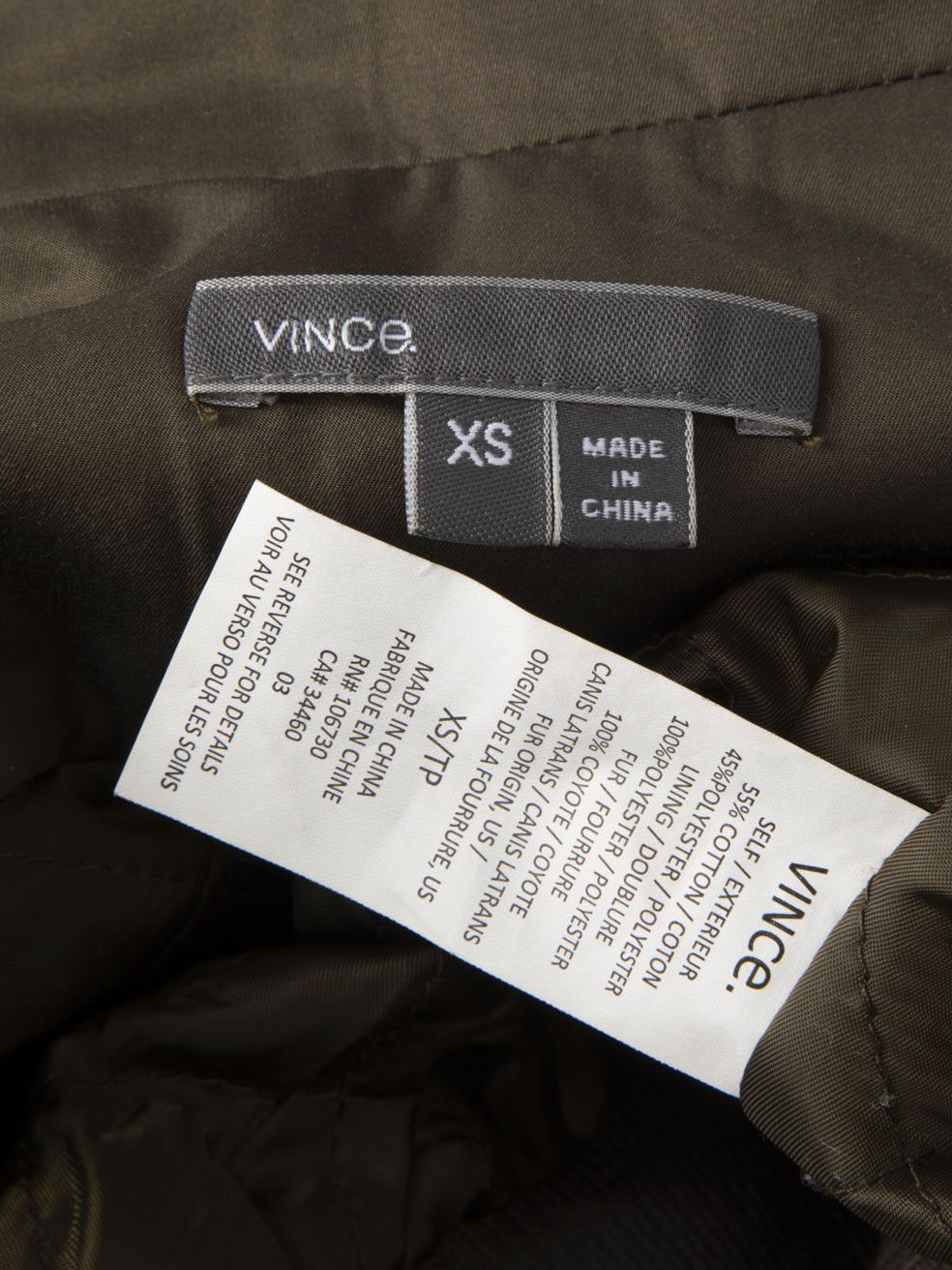 Vince Khaki Fur Trim Hood Puffer Jacket Size XS / US 0-2 / IT 36-38 - 9 Thumbnail
