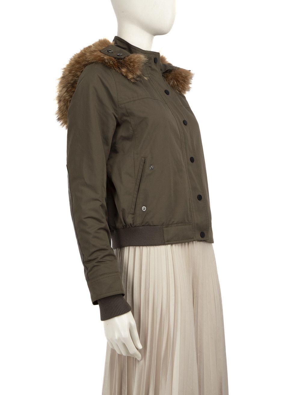 Vince Khaki Fur Trim Hood Puffer Jacket Size XS / US 0-2 / IT 36-38 - 2 Thumbnail
