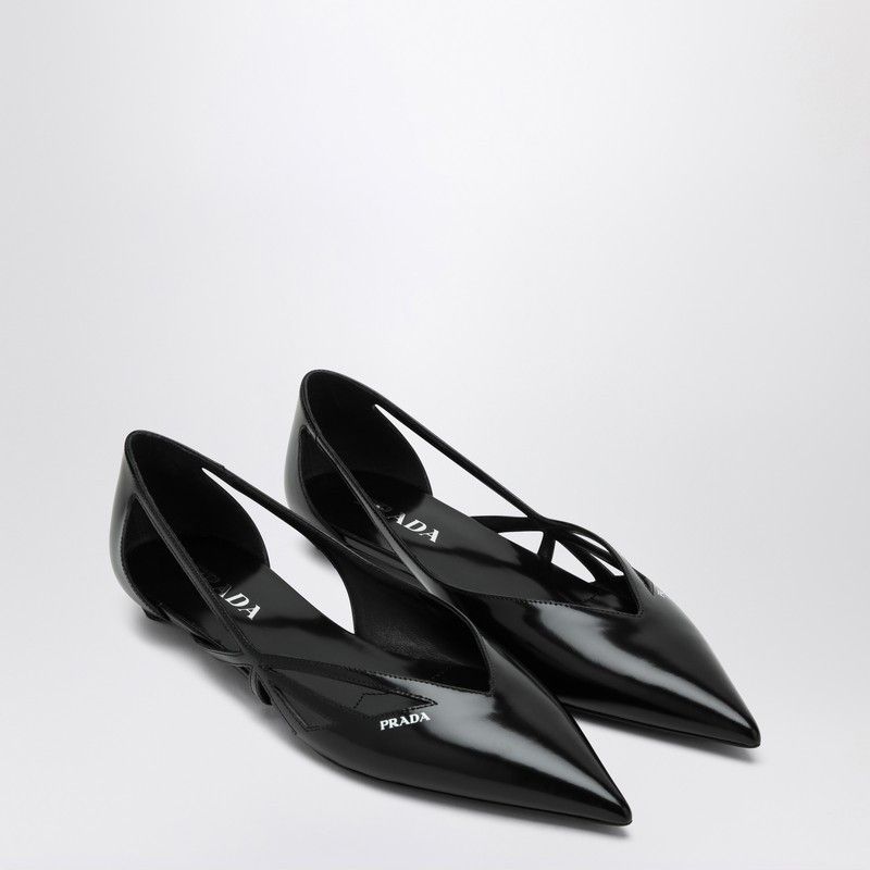 Prada Prada Cut Out Black Brushed Leather Ballerina Size US 6 / IT 36 - 2 Thumbnail