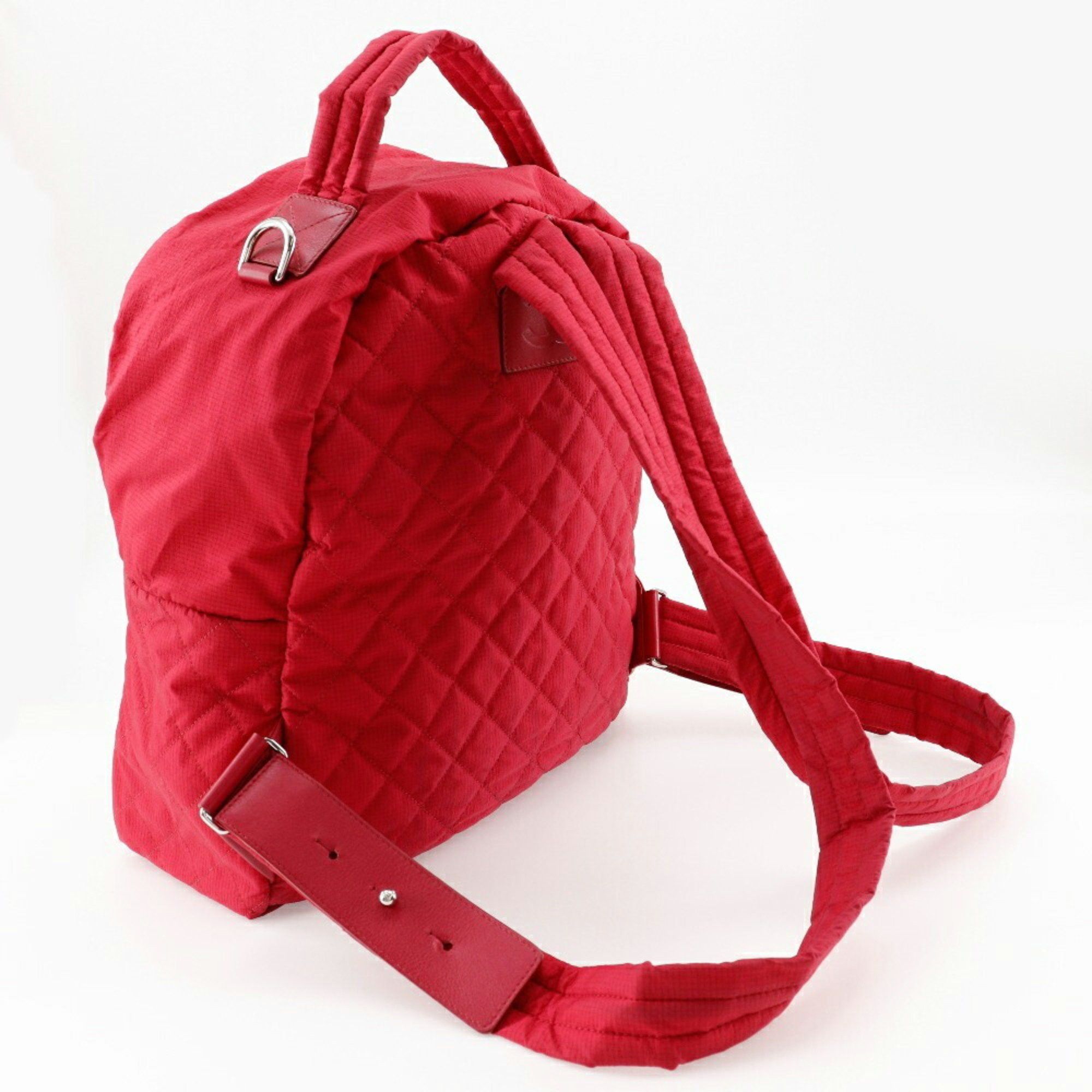 Chanel Chanel Coco Mark Backpack/Daypack Matelasse Nylon Red 2way Double COCO Women's Size ONE SIZE - 3 Thumbnail