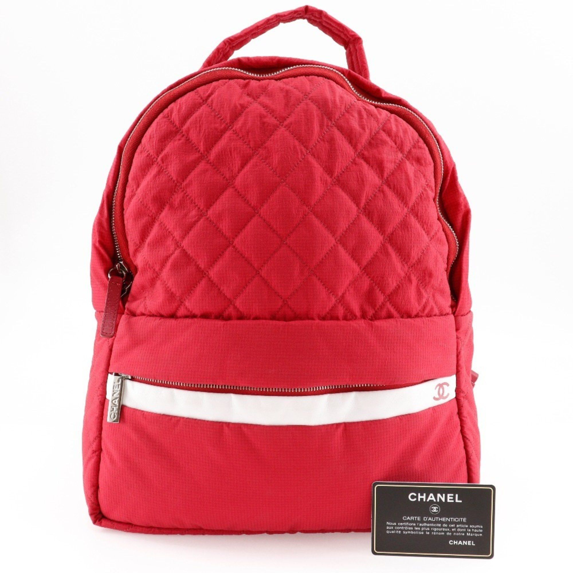 Chanel Chanel Coco Mark Backpack/Daypack Matelasse Nylon Red 2way Double COCO Women's Size ONE SIZE - 12 Thumbnail