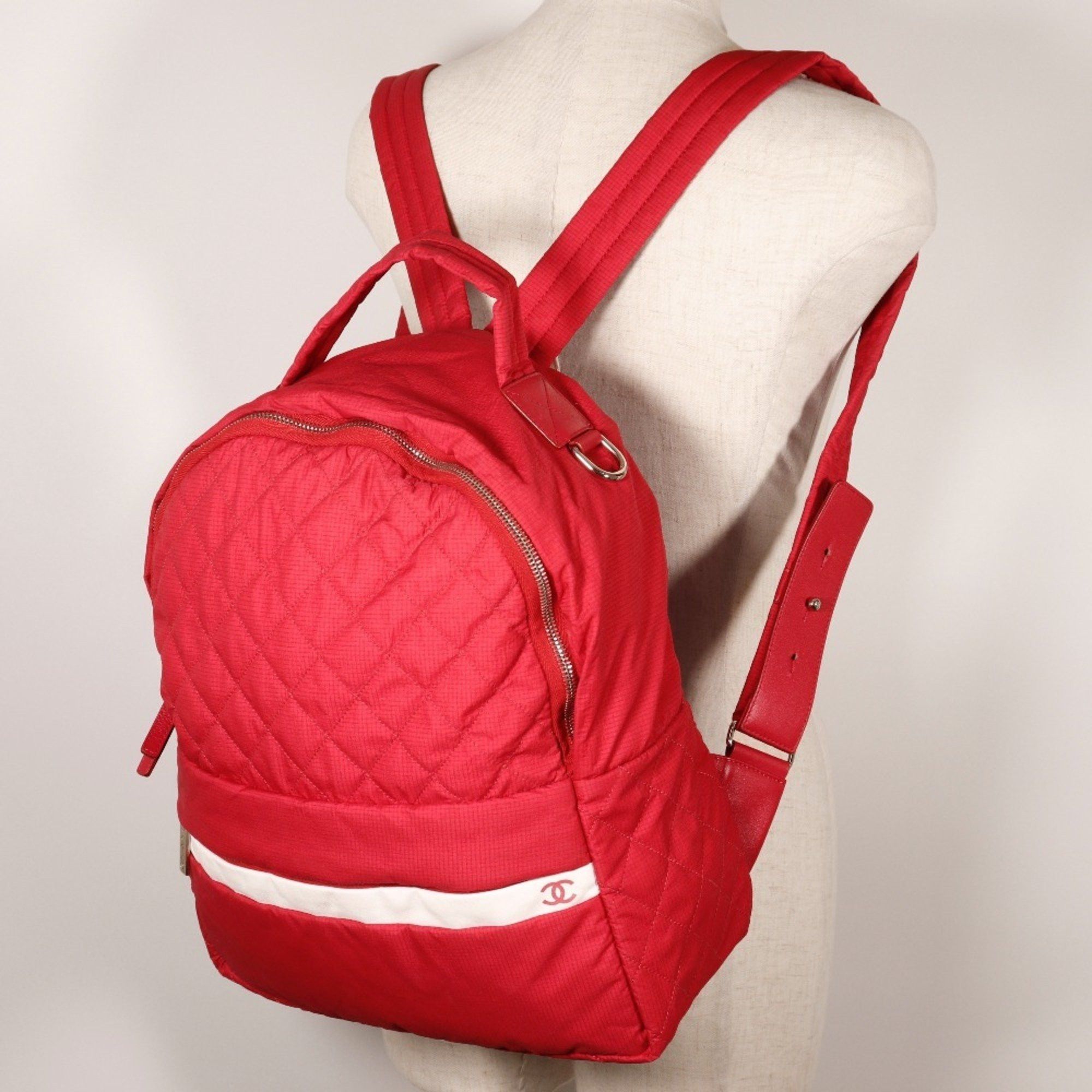 Chanel Chanel Coco Mark Backpack/Daypack Matelasse Nylon Red 2way Double COCO Women's Size ONE SIZE - 11 Thumbnail