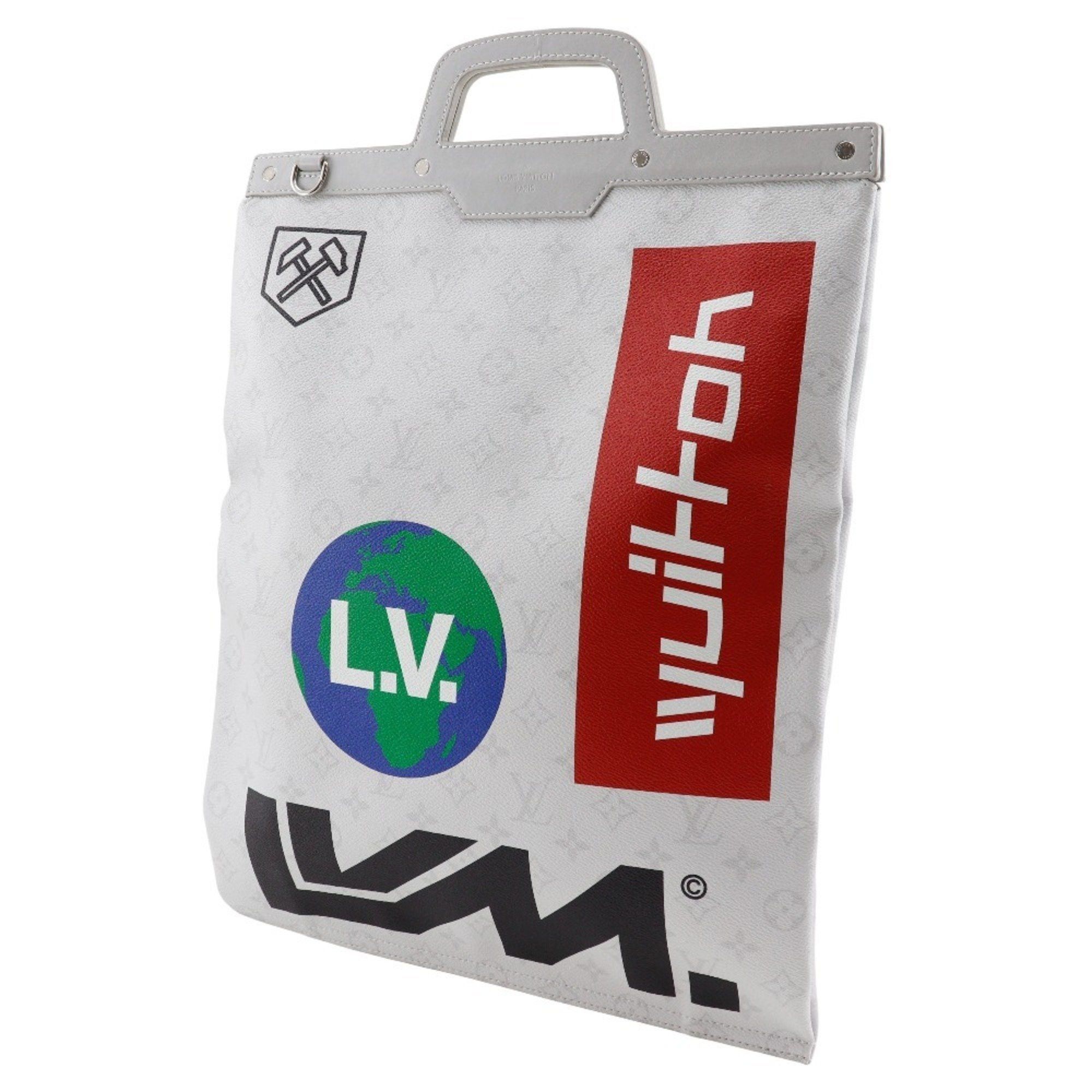 Louis Vuitton LOUIS VUITTON Flat vertical tote handbag M44627 x White Monogram canvas 2019 Light gray UB2129 Type Men's Size ONE SIZE - 2 Thumbnail
