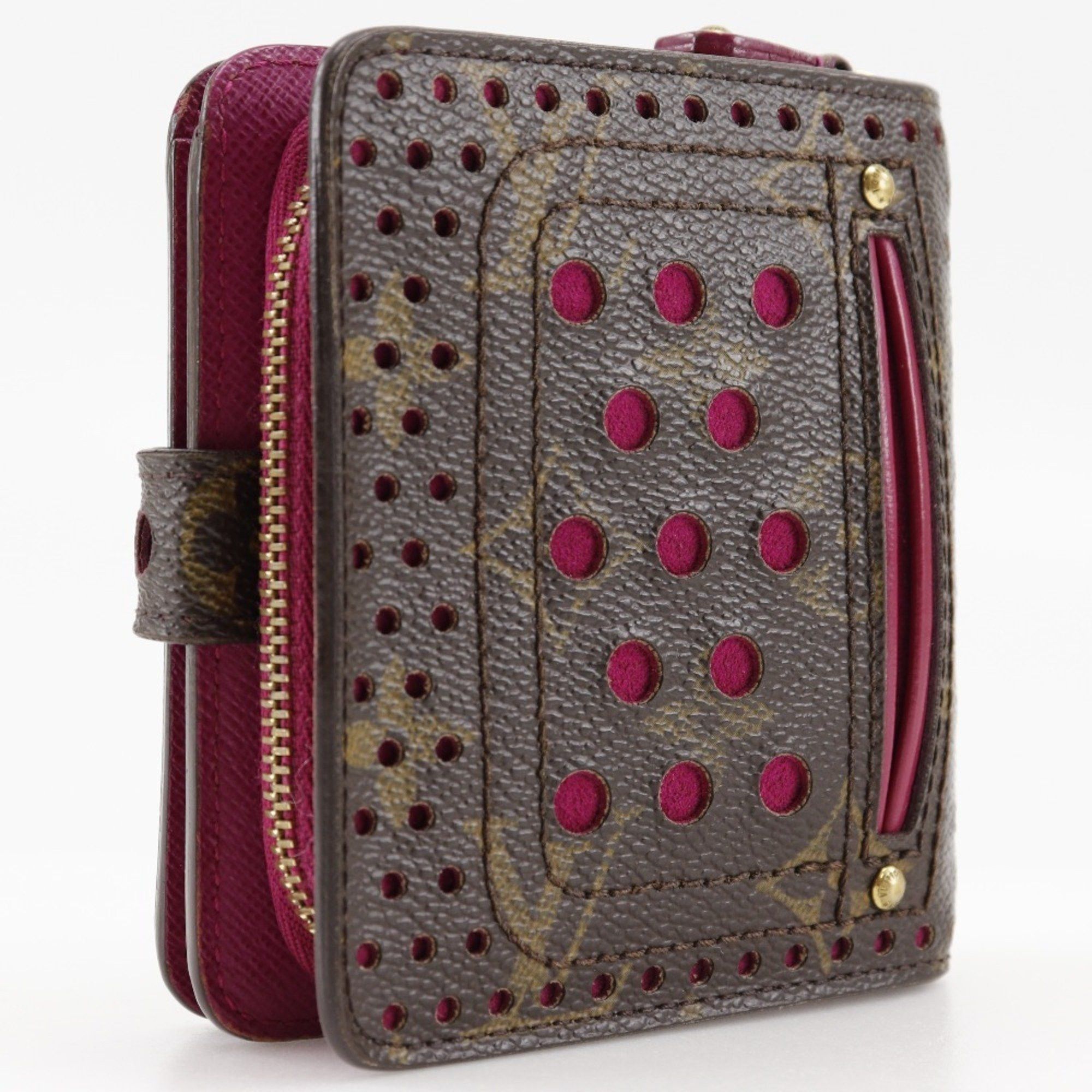 Louis Vuitton Louis Vuitton Compact zip bifold wallet Monogram Perforated M95188 canvas Fuchsia 2006 Brown/Pink MI0036 Snap button Women's Size ONE SIZE - 3 Thumbnail