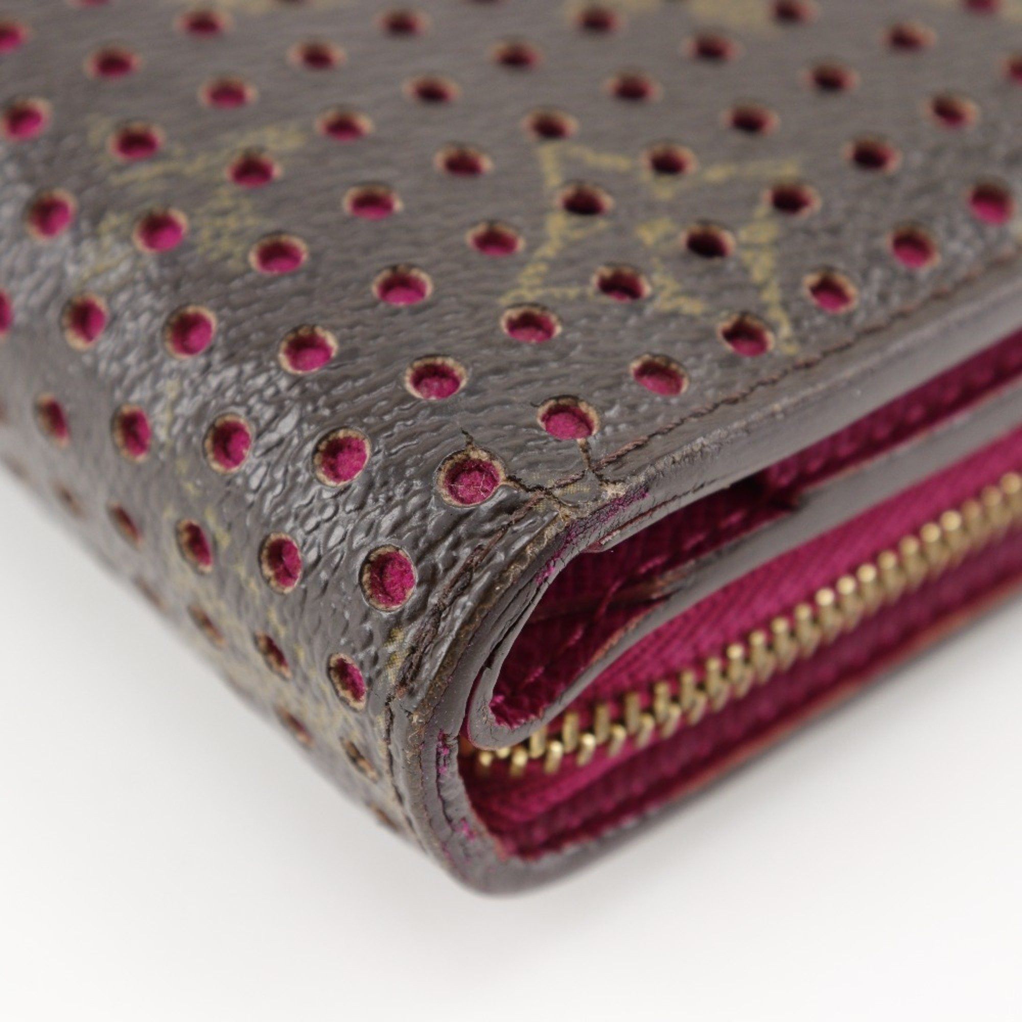 Louis Vuitton Louis Vuitton Compact zip bifold wallet Monogram Perforated M95188 canvas Fuchsia 2006 Brown/Pink MI0036 Snap button Women's Size ONE SIZE - 4 Thumbnail
