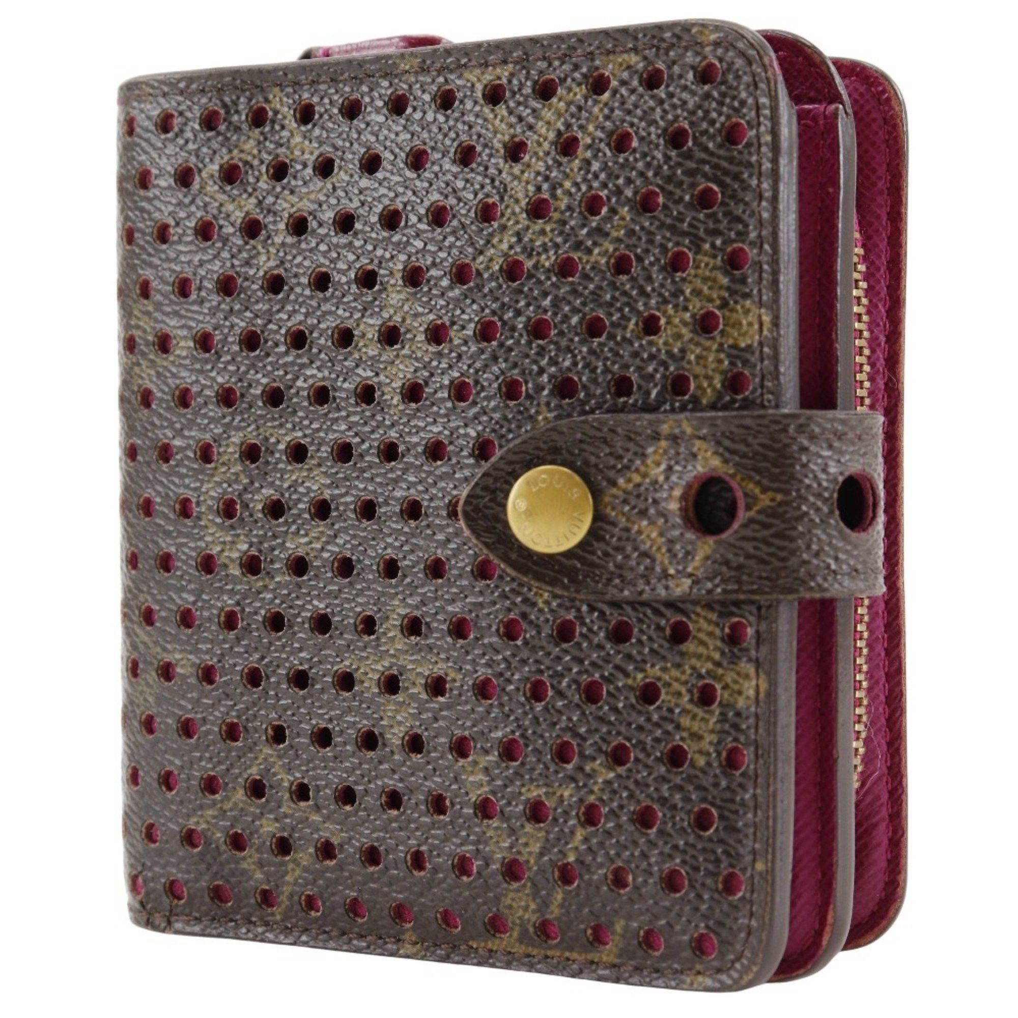 Louis Vuitton Louis Vuitton Compact zip bifold wallet Monogram Perforated M95188 canvas Fuchsia 2006 Brown/Pink MI0036 Snap button Women's Size ONE SIZE - 2 Thumbnail