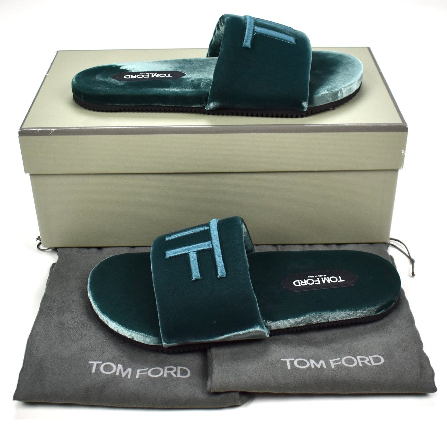 Tom Ford Tom Ford Teal Velvet TF Logo Slippers Slides Size US 10 / EU 43 - 2 Thumbnail