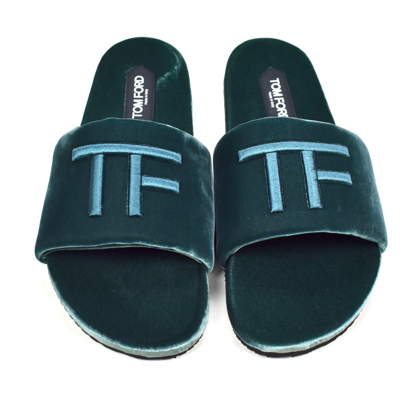 Tom Ford Tom Ford Teal Velvet TF Logo Slippers Slides Size US 10 / EU 43 - 3 Thumbnail