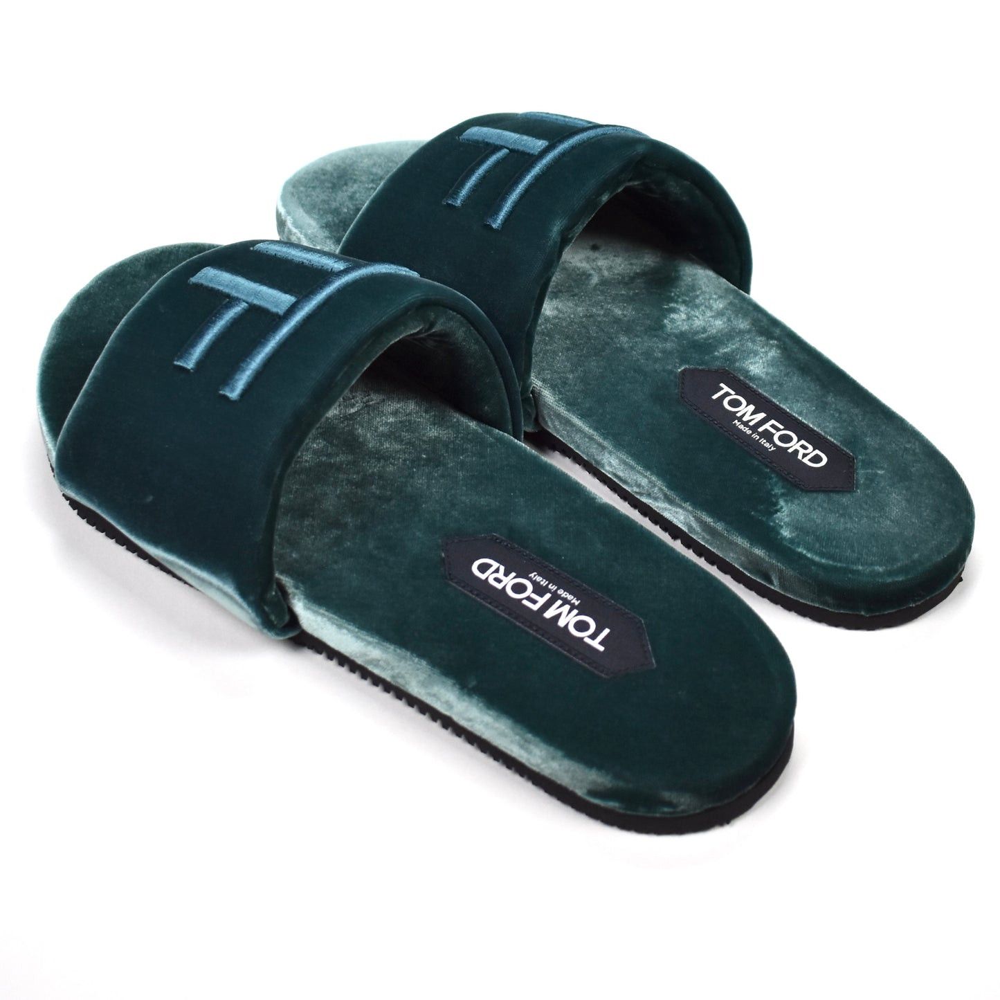 Tom Ford Tom Ford Teal Velvet TF Logo Slippers Slides Size US 10 / EU 43 - 4 Thumbnail