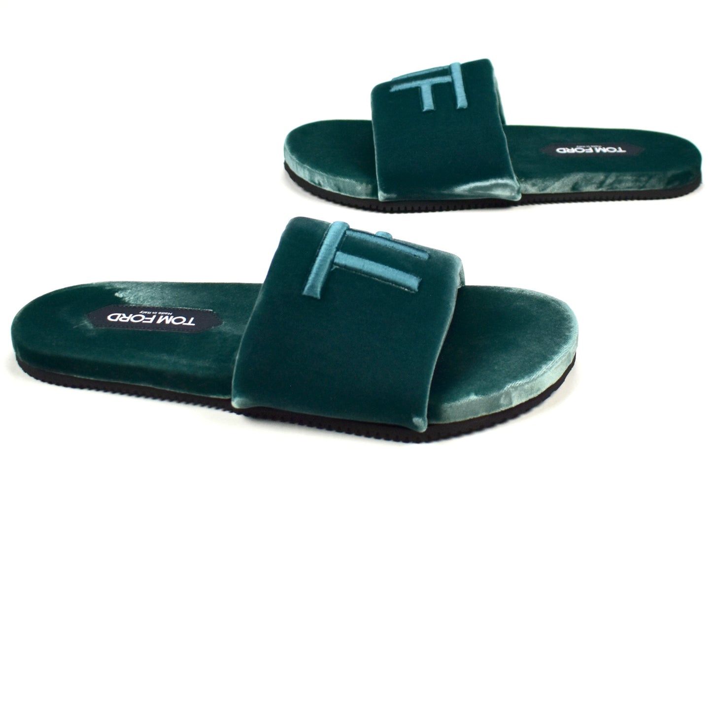 Tom Ford Tom Ford Teal Velvet TF Logo Slippers Slides Size US 10 / EU 43 - 5 Thumbnail
