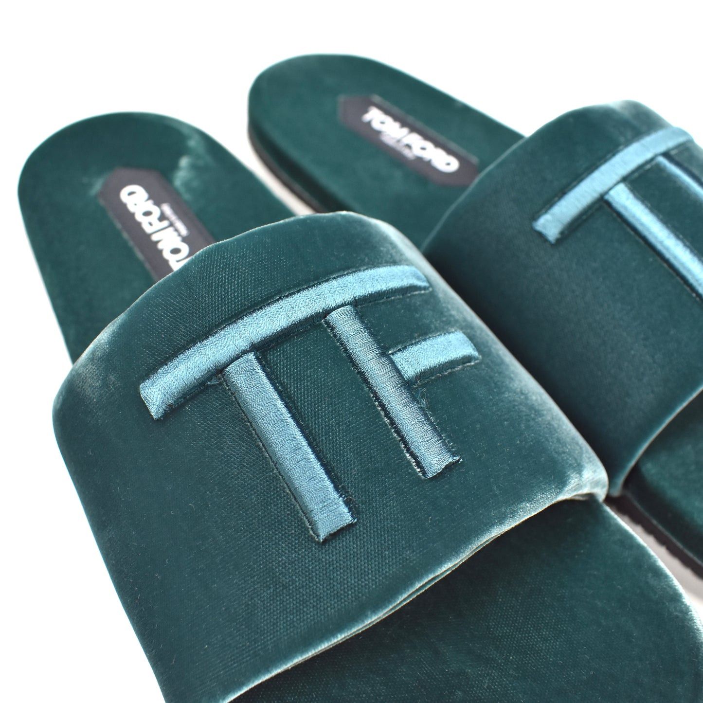 Tom Ford Tom Ford Teal Velvet TF Logo Slippers Slides Size US 10 / EU 43 - 7 Thumbnail